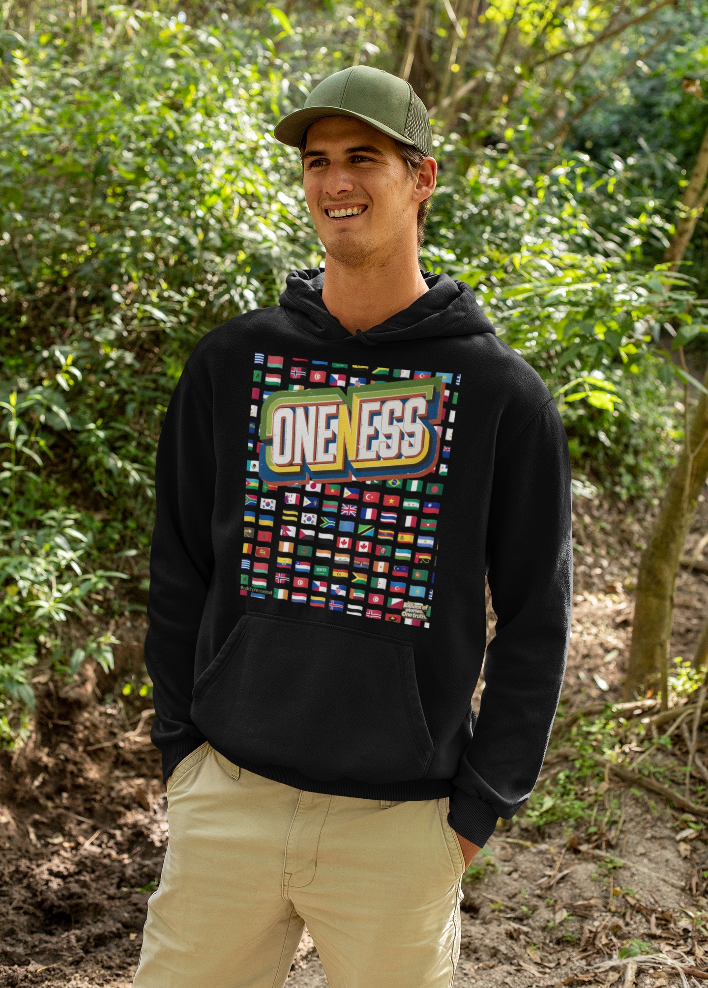 Oneness Hoodie Long Sleeve Tee — Global Unity Flag Design