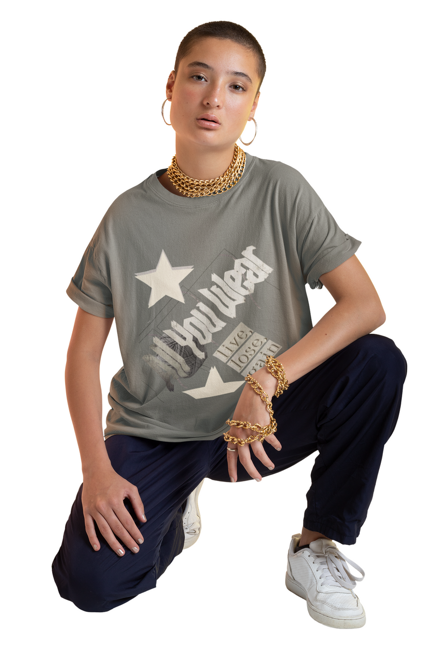 All You Wear! Vintage 'Live, Lose, Gain' Star T-Shirt — Yarn Ball Typography