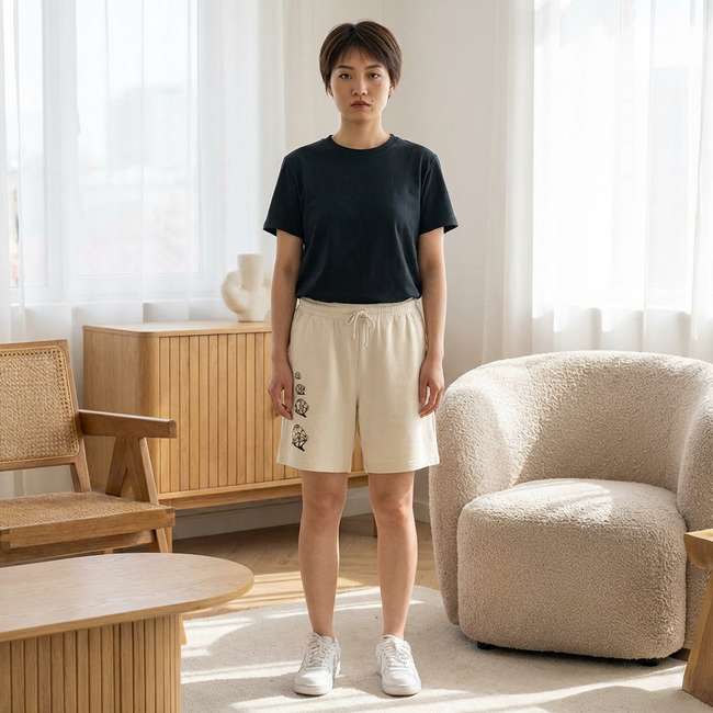 Celestial Tarot Fleece Sweat Shorts — Sun & Crystal Ball Graphic