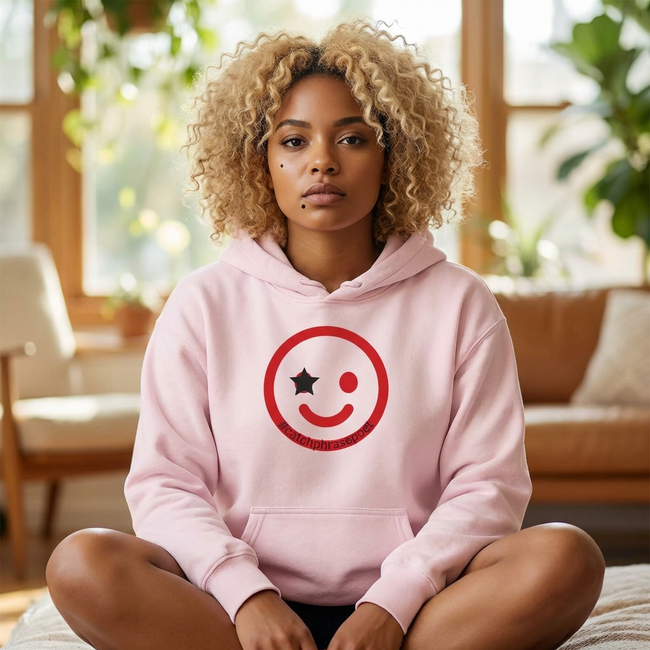 Duo Smile Star Hoodie — Red Double-Wink Graphic College Hoodie