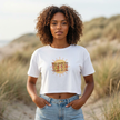 Women’s Crop Tee — Retro Sun Graphic “Here Comes The Sun”