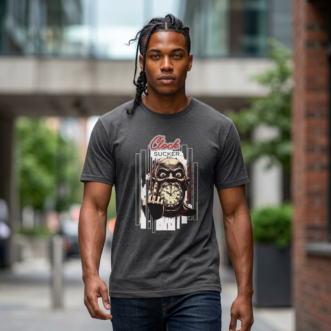 Horror Skull Clock T-Shirt — “Clock Sucker: The Horror of Wasted Time” Vintage Creepy Design