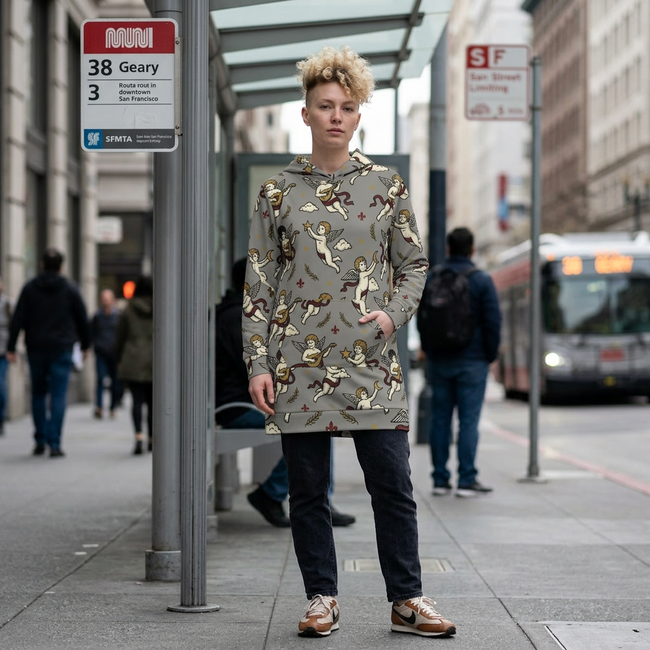 Cherub Pattern Hoodie Dress — Vintage Angel All-Over Print