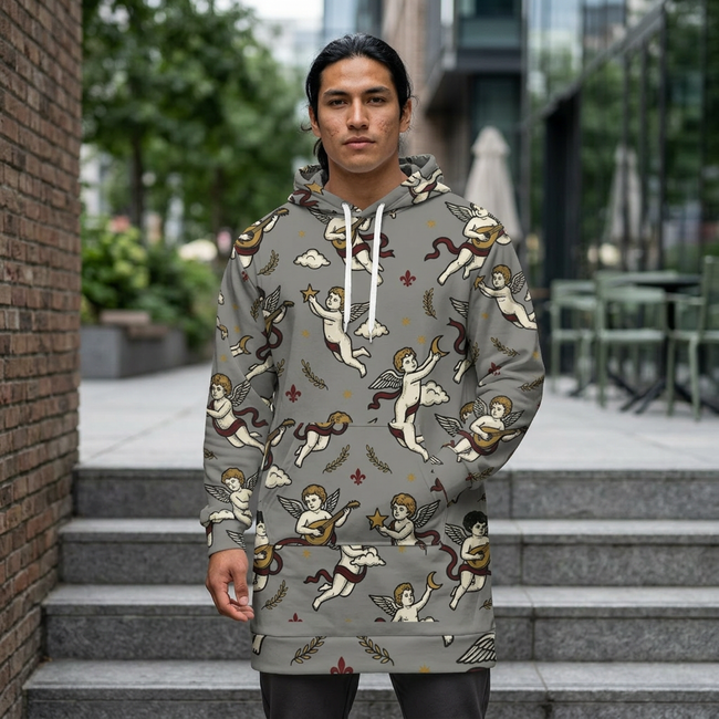 Cherub Pattern Hoodie Dress — Vintage Angel All-Over Print