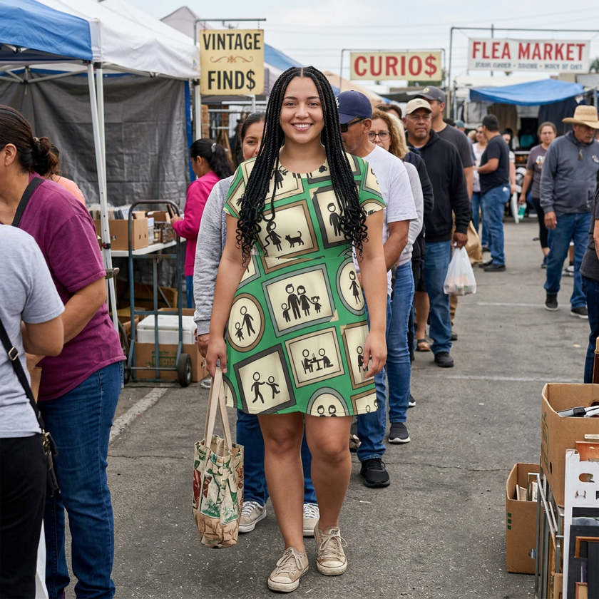 Family Icons All-Over Print T-Shirt Dress — Retro Frames Pattern