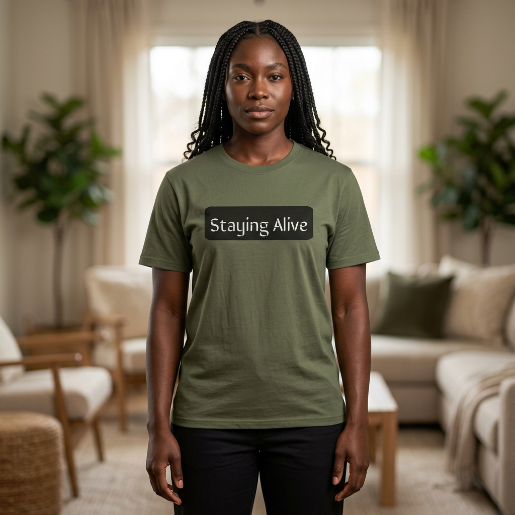 Staying Alive T‑Shirt — Retro Minimalist Mental Health Tee