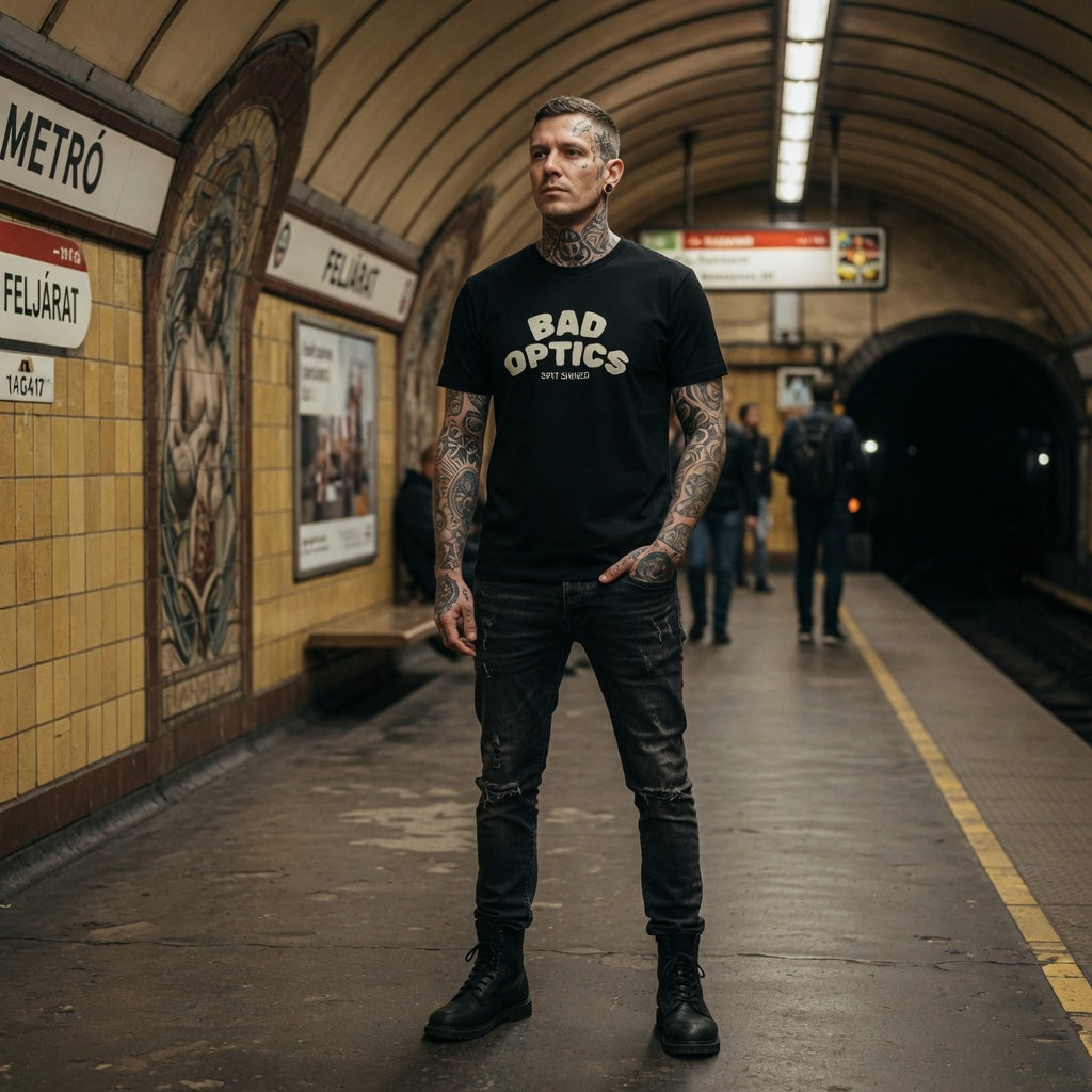 'Bad Optics' retro tee, worn casual styling