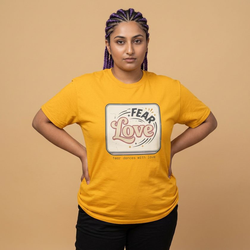 Fear Dances With Love Graphic Tee — Retro Inspirational Love Design