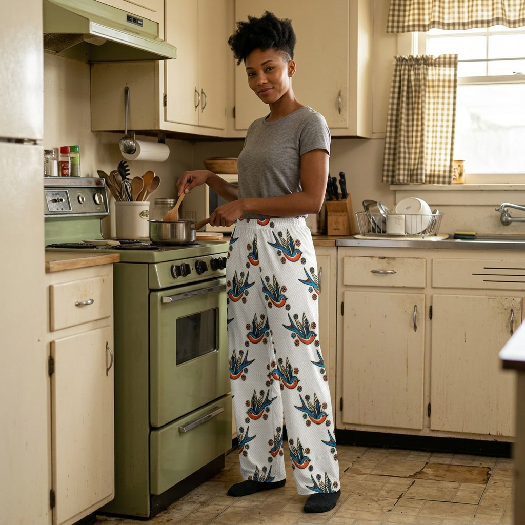 Vintage Swallow Pattern Pajama Pants — Women's Cozy Lounge Sleepwear