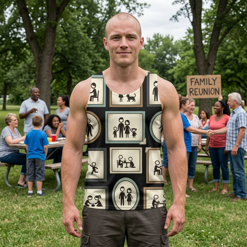 Men's Tank Top — Vintage Family Stick Figure Collage All-Over Print