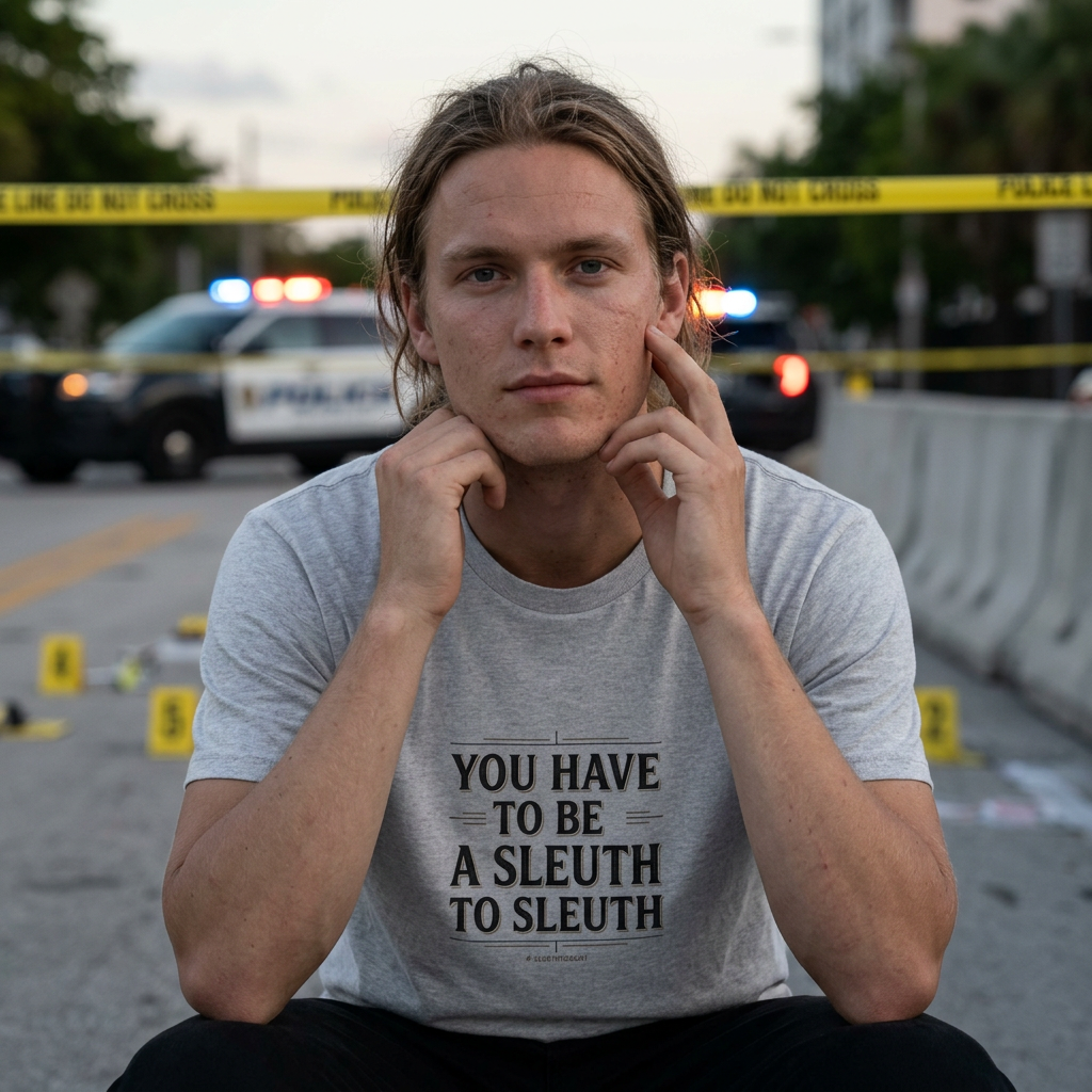 Detective quote graphic tee, worn casual styling