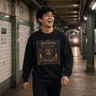 Spiritually Unavailable gothic crewneck with moonlit altar, skull, candles and roses — Catch Phrase Poet