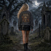 Spiritually Unavailable occult skull sweatshirt, front view — Catch Phrase Poet