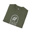 Folded olive green graphic t-shirt with hashtag, 'truth verse' and #catchphrasepoet print
