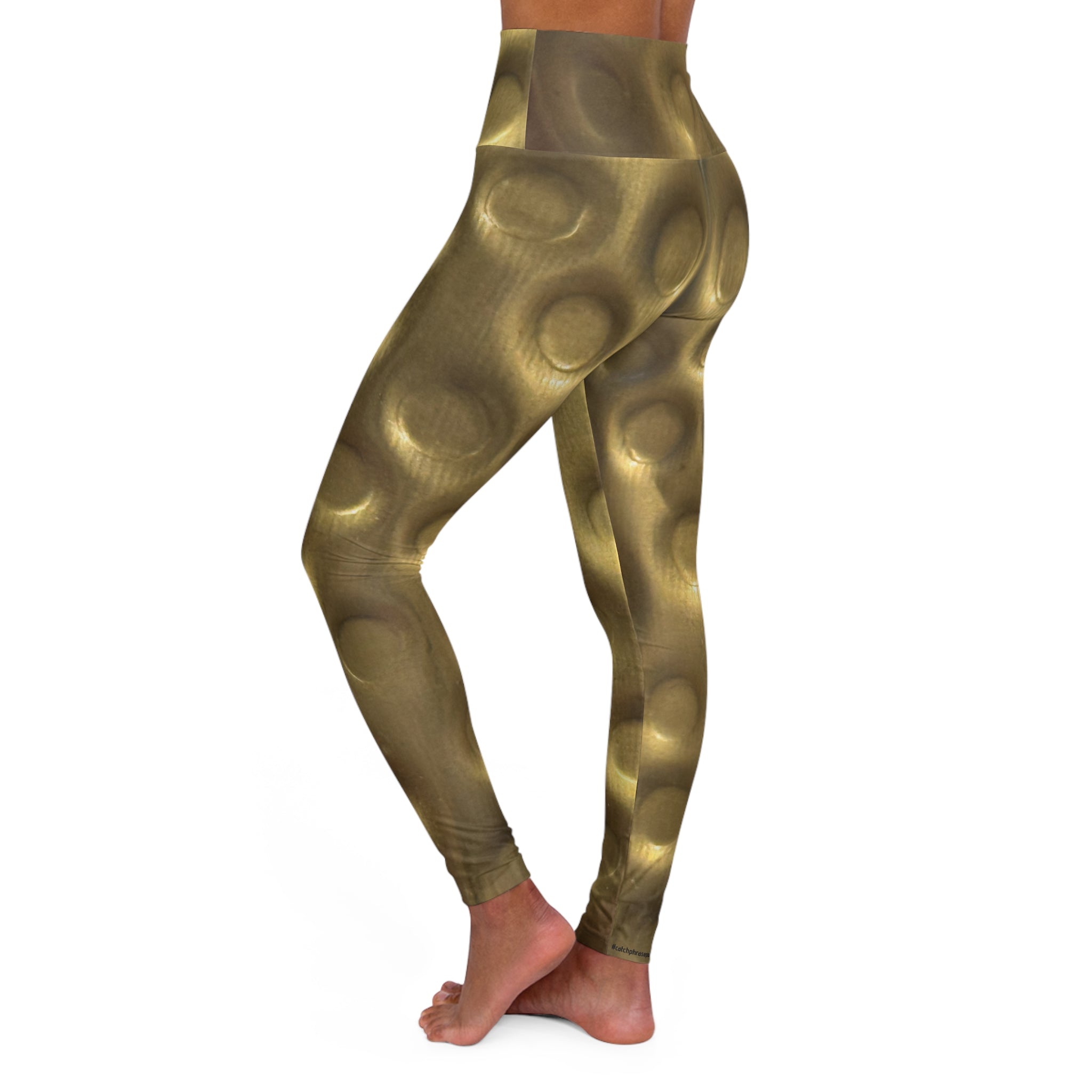 Gold Metallic Bubble Shaping High-Waist Yoga Leggings