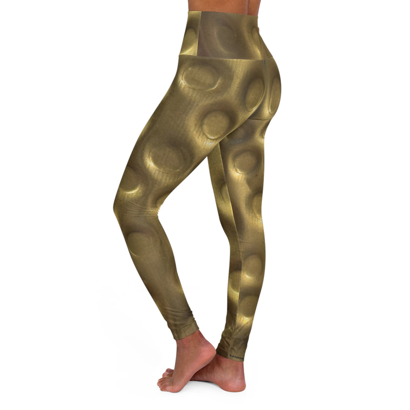 Gold Metallic Bubble Shaping High-Waist Yoga Leggings