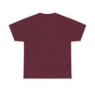 Plain maroon short sleeve t-shirt, flat lay, back view