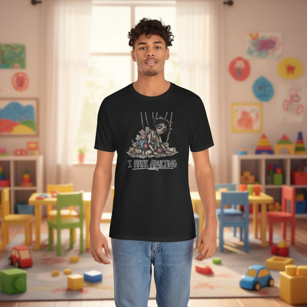 I Hate Adulting T‑Shirt — Cute Creepy Doll Graphic Tee for Adults Who Hate Responsibilities
