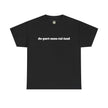 Black t-shirt with 'de-part-men-tal-ized' text in white, minimalist design