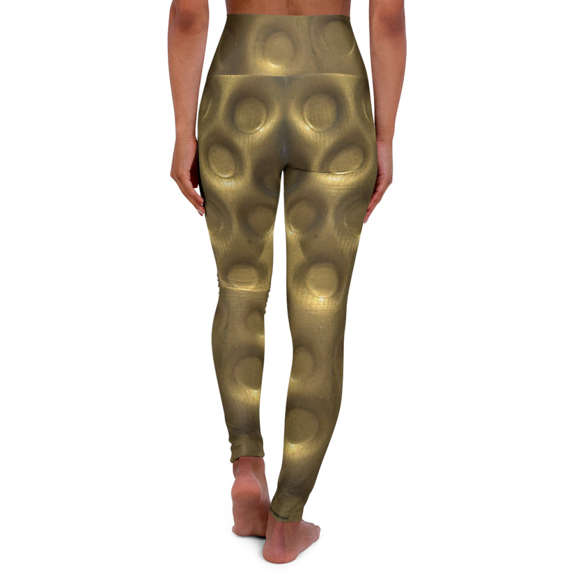 Gold Metallic Bubble Shaping High-Waist Yoga Leggings
