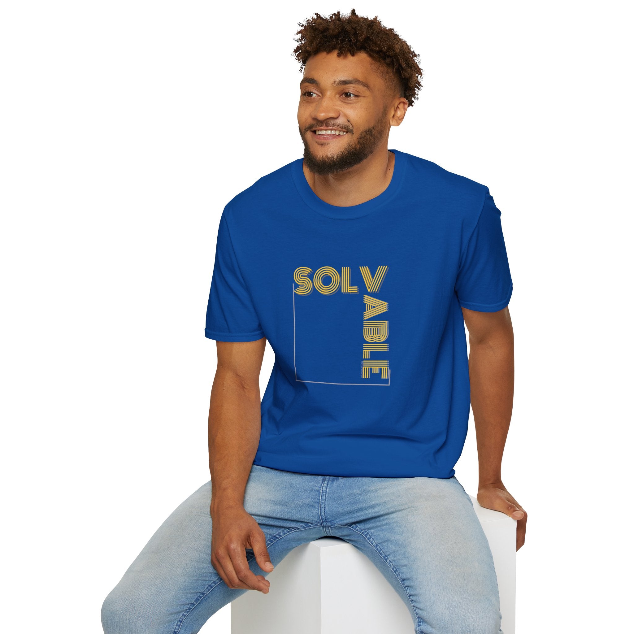 Solvable Graphic T-Shirt — Gold Text Puzzle Design