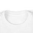 Close-up of a plain white crewneck t-shirt collar, cotton fabric detail