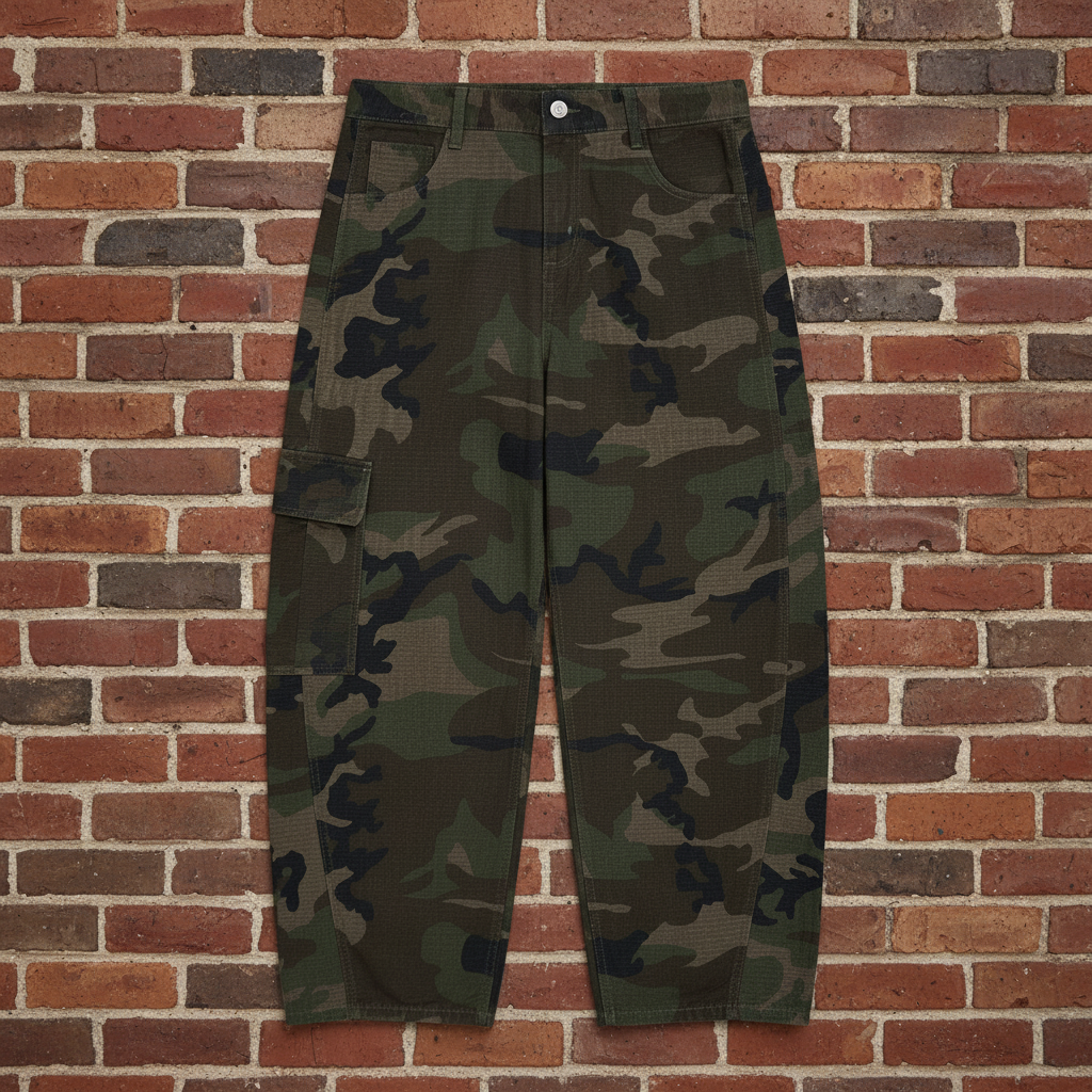 Catch Phrase Poet Men’s Camo Barrel Leg Cargo Pants