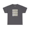 Dark gray t-shirt with 'live, lose, gain' inspirational text graphic on front