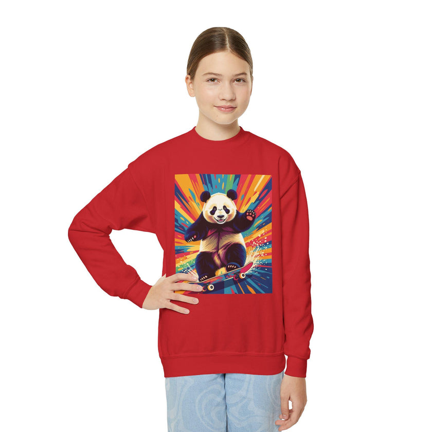 Skateboarding Panda Youth Sweatshirt: Colorful Kids Crewneck