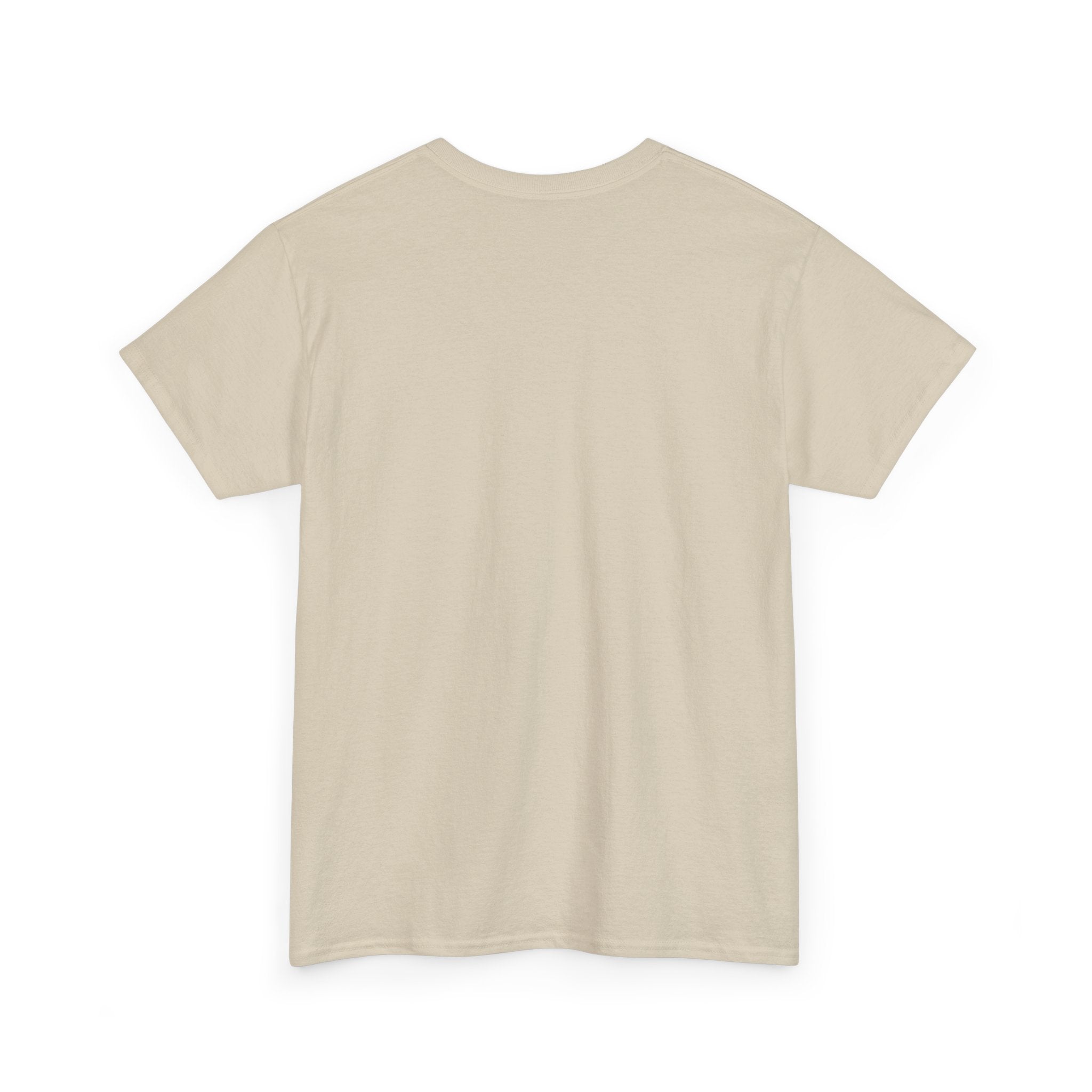 Back view of a plain beige short sleeve t-shirt on a white background