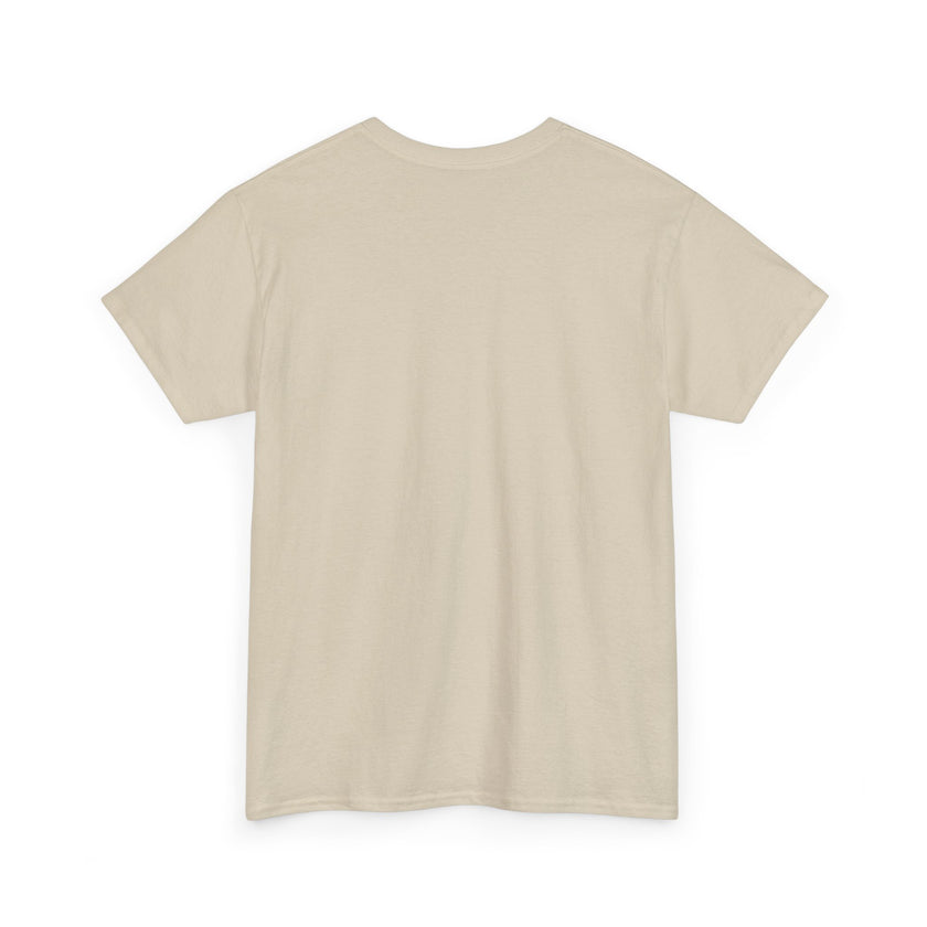 Back view of a plain beige short sleeve t-shirt on a white background