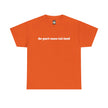 Orange T-shirt with white 'de-part-men-tal-ized' text in bold font on the front