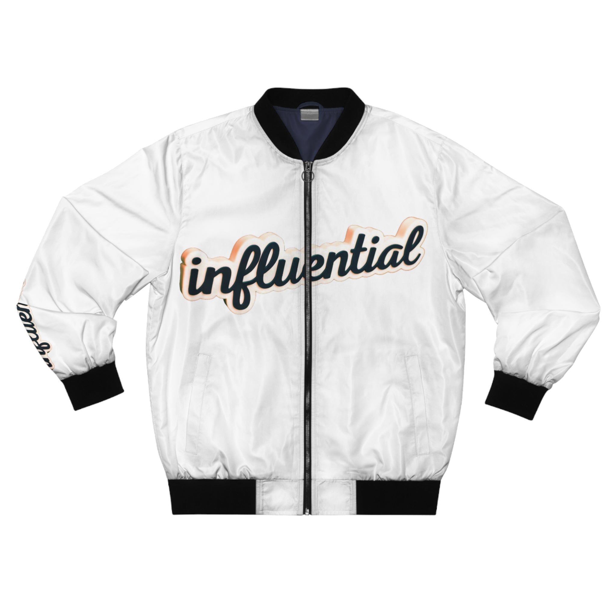 Be About It Script Bomber Jacket — Men's Influential All Over Print Bomber