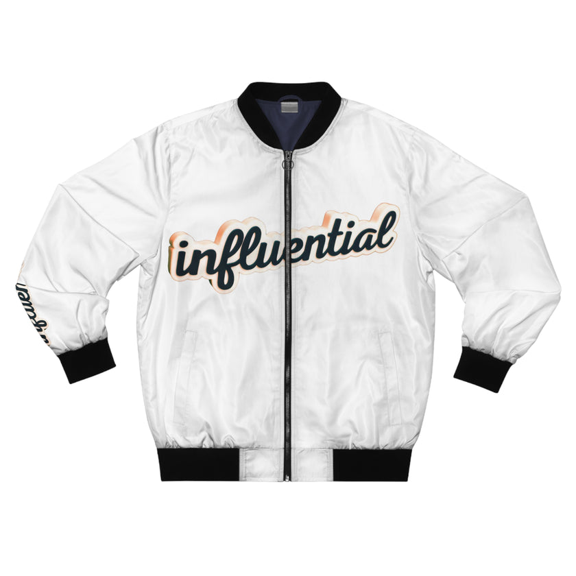 Be About It Script Bomber Jacket — Men's Influential All Over Print Bomber