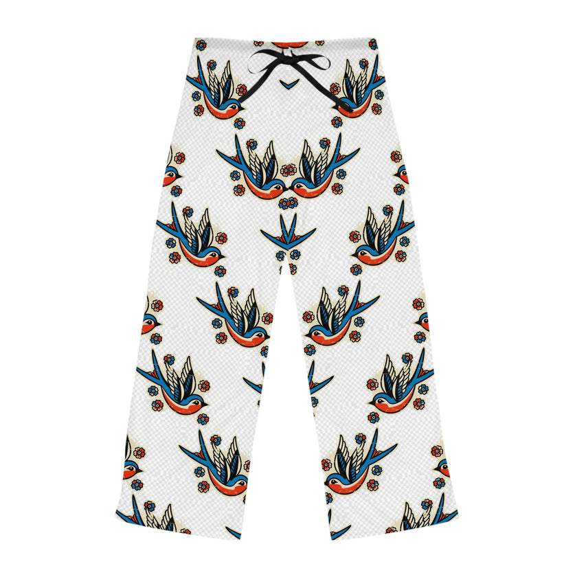 Vintage Swallow Pattern Pajama Pants — Women's Cozy Lounge Sleepwear