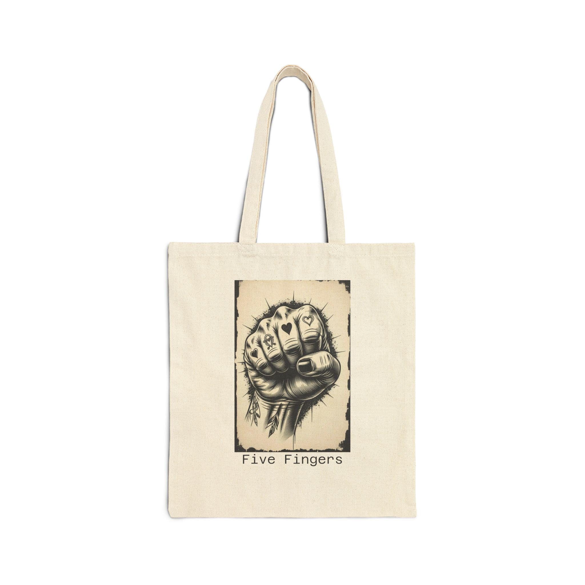 Hand Drawn 'Five Fingers' Cotton Canvas Tote Bag
