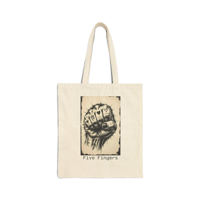 Hand Drawn 'Five Fingers' Cotton Canvas Tote Bag