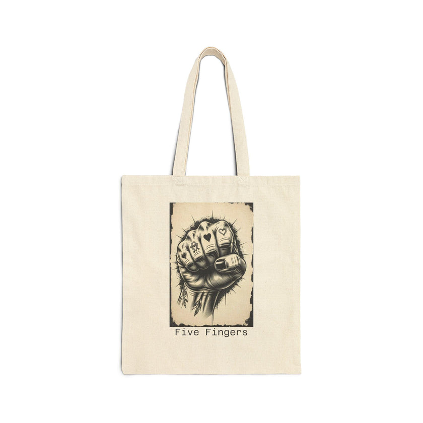 Hand Drawn 'Five Fingers' Cotton Canvas Tote Bag