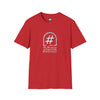 Red t-shirt with white hashtag and 'truth verse #catchphrasepoet' graphic on front