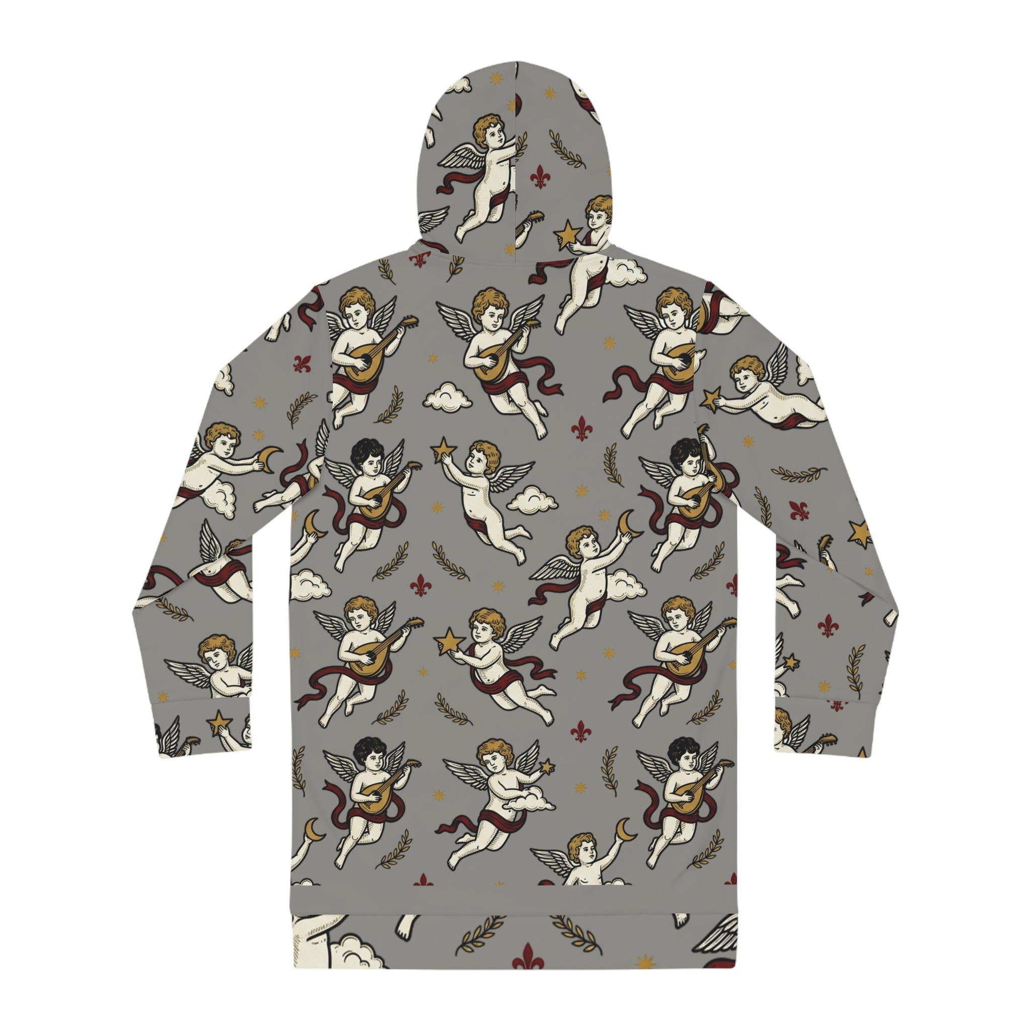 Cherub Pattern Hoodie Dress — Vintage Angel All-Over Print