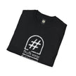 Folded black t-shirt with white hashtag graphic and 'truth verse' text, minimalist style