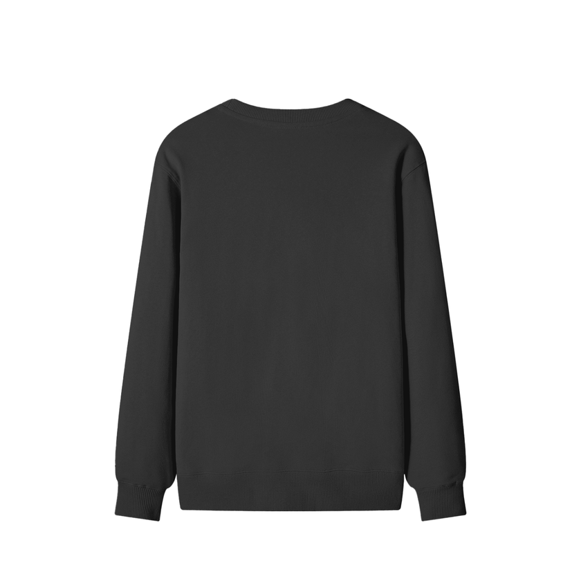 Ghosted cozy drop-shoulder pullover print detail — Catch Phrase Poet