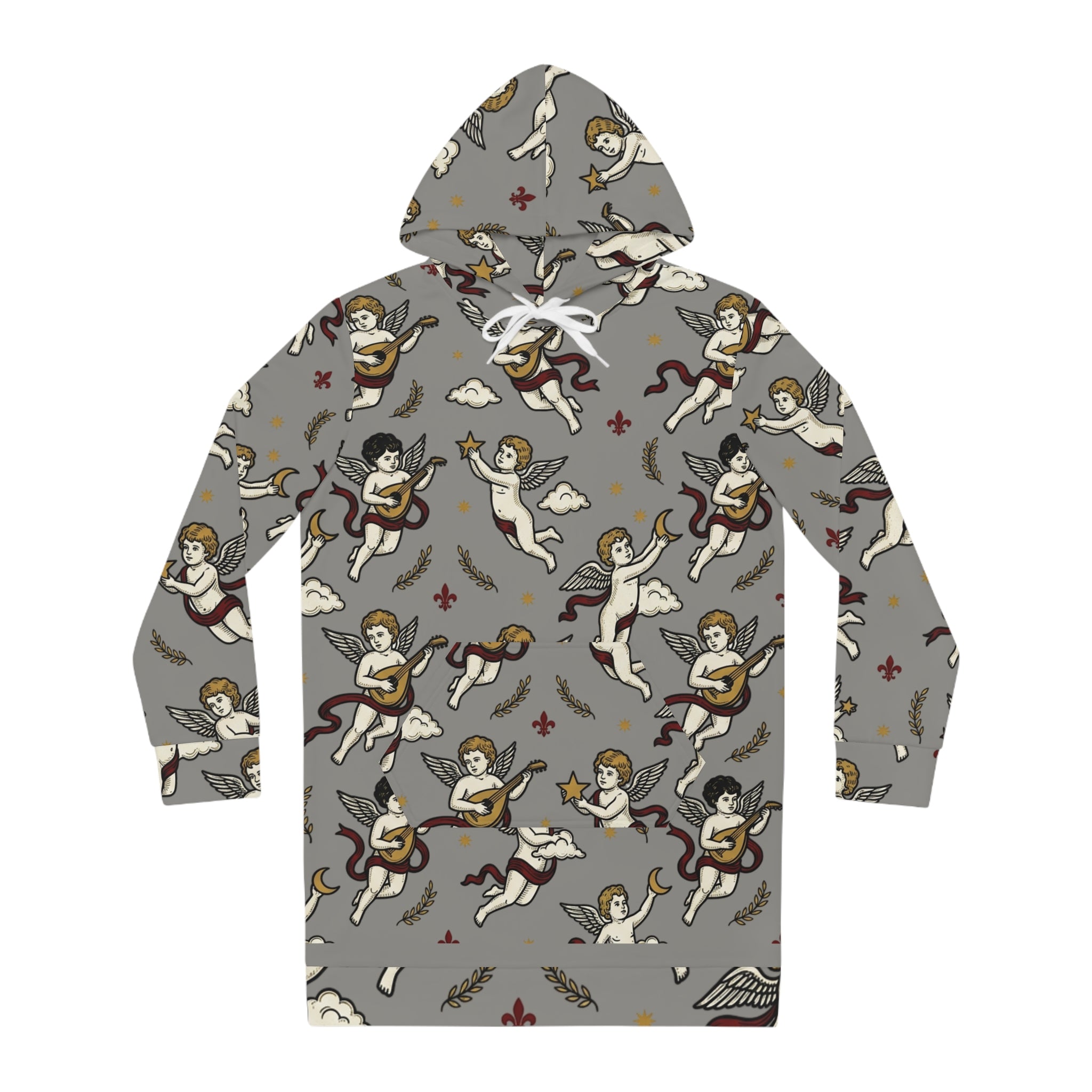 Cherub Pattern Hoodie Dress — Vintage Angel All-Over Print