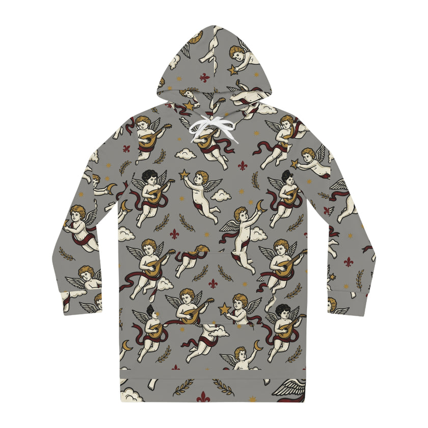 Cherub Pattern Hoodie Dress — Vintage Angel All-Over Print