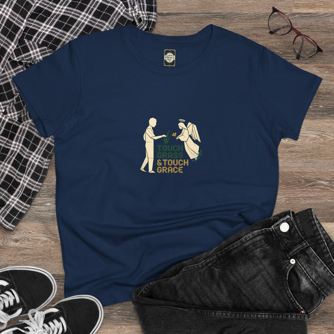Touch Grass Tee — Casual Women's Graphic T‑Shirt with Playful Outdoorsy Illustration
