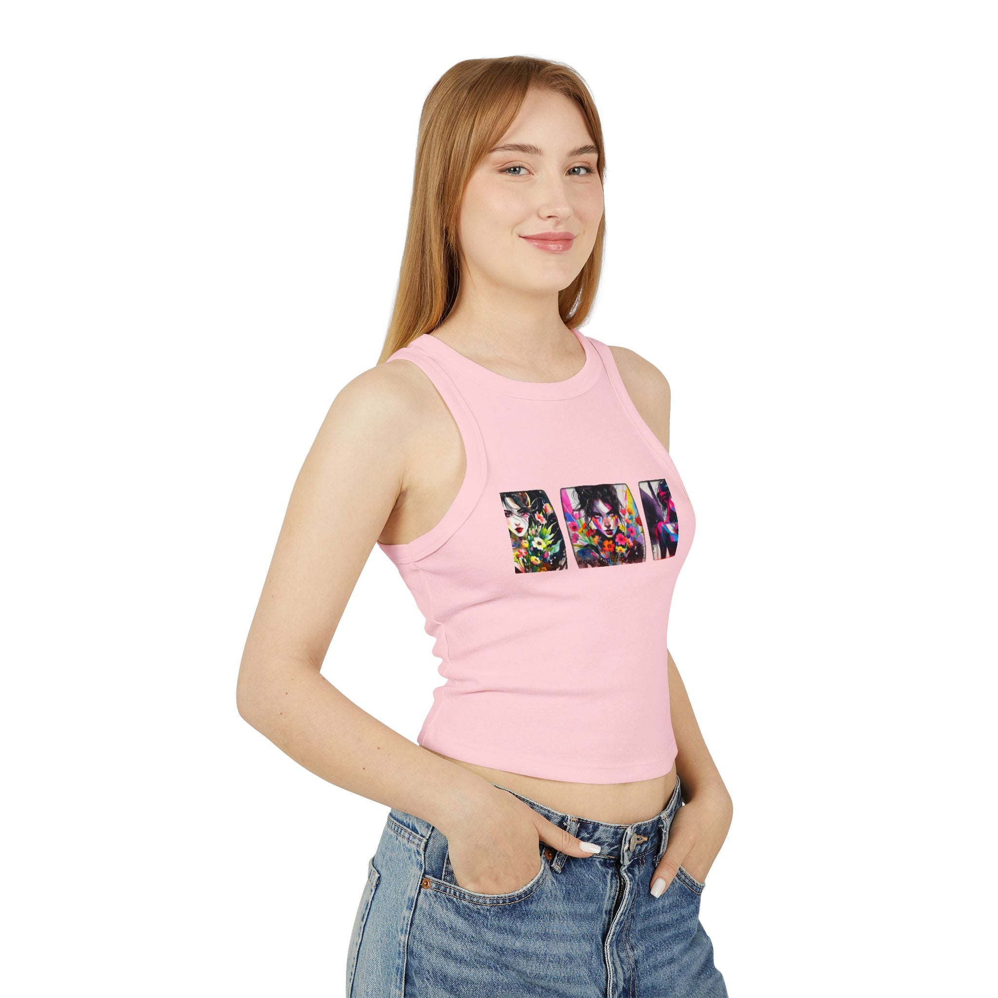 Floral Triptych Portrait Racer Tank — Women's Micro Rib Tank