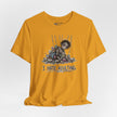 Yellow t-shirt with graphic design and text 'I Hate Adulting' on a white background
