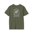 Olive green t-shirt with white hashtag graphic and 'truth verse #catchphrasepoet' text on back.