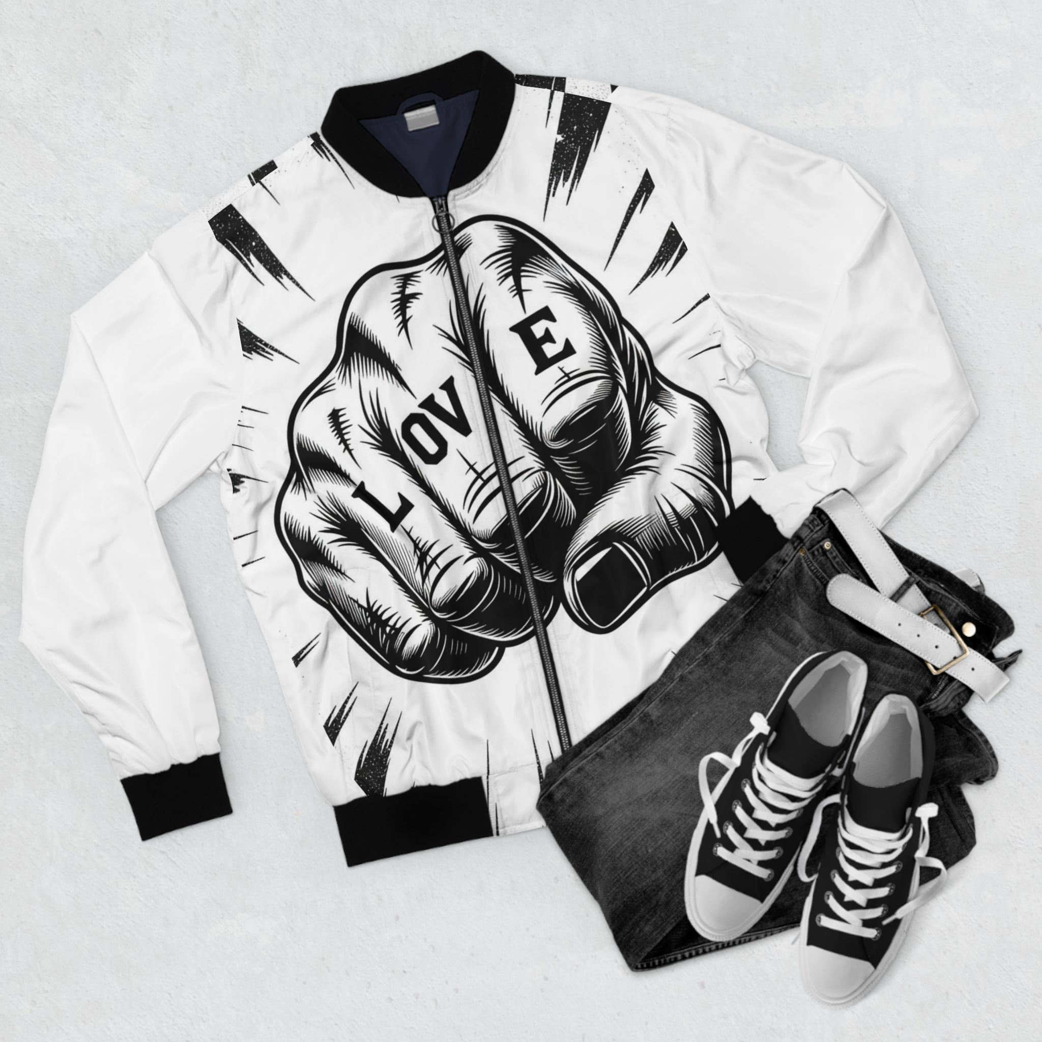 Love Fist Graphic | Bomber Jacket -All Over Print- Great Daily Fit