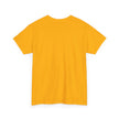 Plain yellow short sleeve cotton t-shirt laid flat on white background